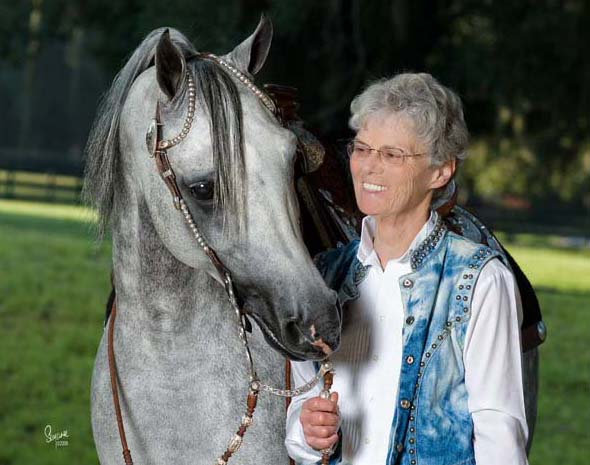 Susan Lee and grey arabian stallion The Agitators Pride++